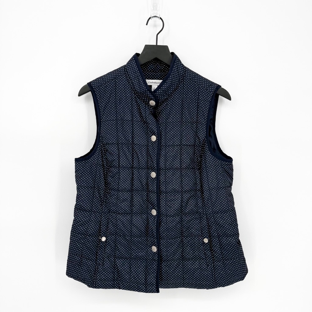 Croft & Barrow Polka Dot Quilted Puffer Vest Navy Blue White Large